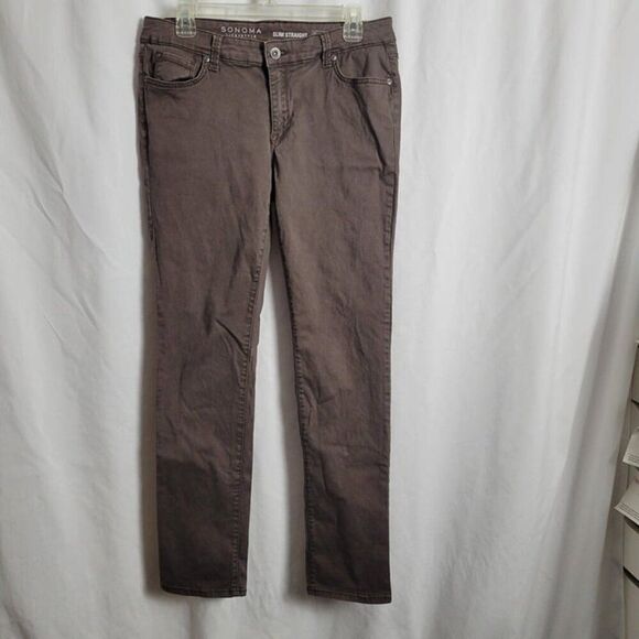 Sonoma Size 10 Life & Style Slim Straight Pants Brown  5 pocket soft cotton EUC - Picture 3 of 11
